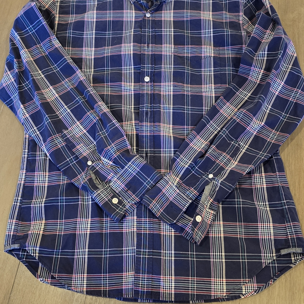 J. Crew Navy and Red Plaid Button Down Shirt